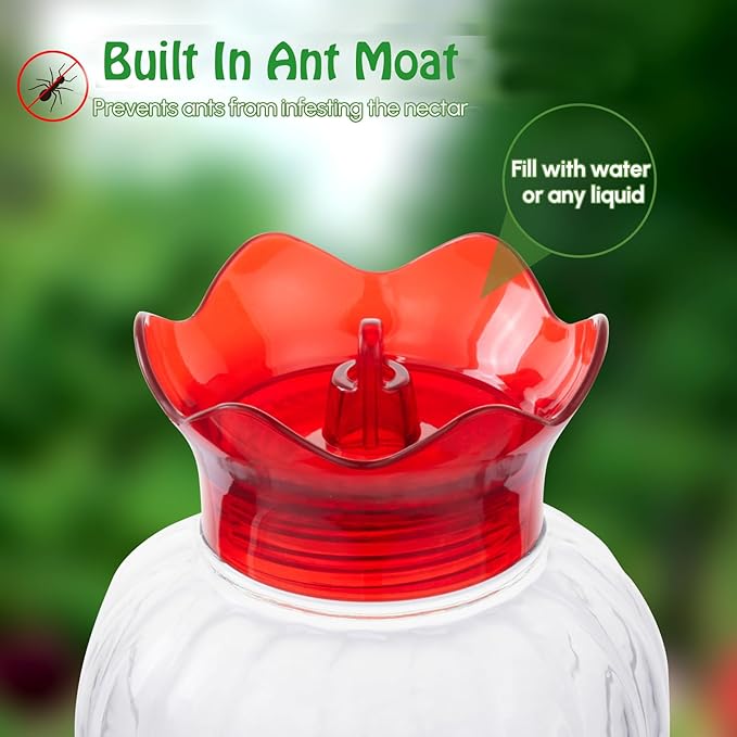 Hummingbird Feeder 20 oz [Set of 2] Plastic Hummingbird Feeders for Outdoors, with Built-in Ant Guard and Bee Proof - 6 Feeding Ports - Wide Mouth for Easy Filling/2 Part Base for Easy Cleaning