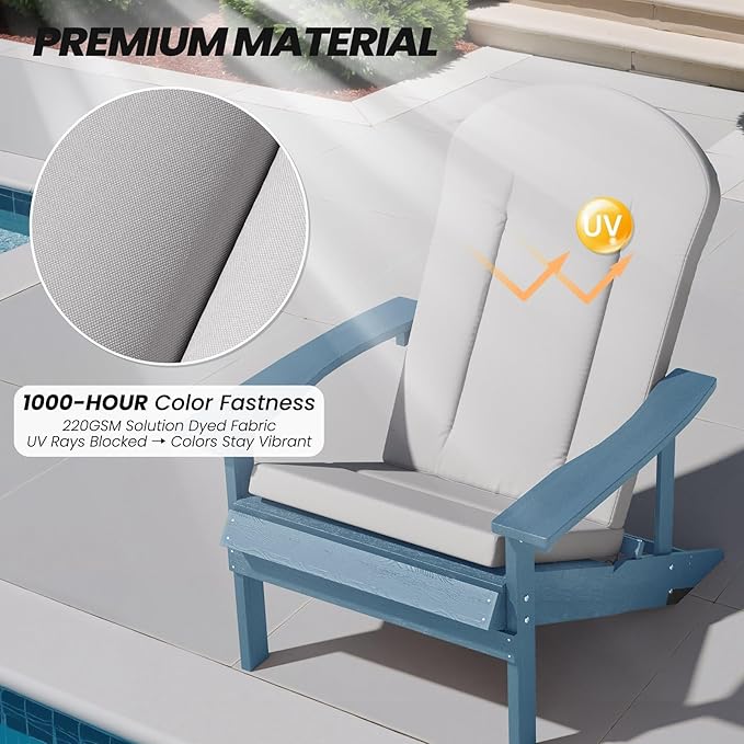 Crestlive Products 50x20 Inch Adirondack Chair Cushions Set of 2 Outdoor Rocking Chair Cushions Water Resistant High Back, Light Gray