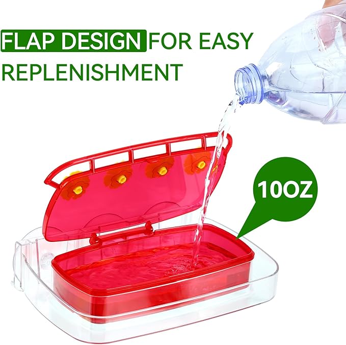 2 Pack Window Hummingbird Feeder with Strong Suction Cup, Plastic Hummingbird Feeders for Outdoors, Built-in Moat,Easy to Clean and Refil (10oz) (2, Red)