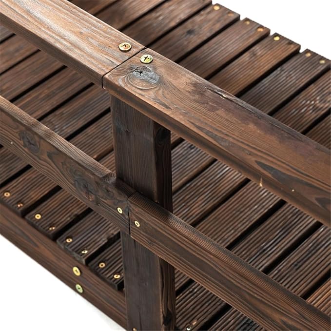Wooden Garden Bridge Arc Footbridge with Safety Railings,Easy to Assemble,for Outdoors, Backyard, Garden Farm(Stained Wood,84.75" L x 28.75" W x 21.75" H)