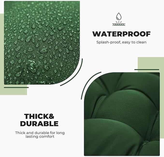 Outdoor/Indoor High Back Chair Cushion, Waterproof Outdoor Rocking Chair Cushion with Ties, Tufted Replacement Seat Cushions for Outdoor Furniture, Green