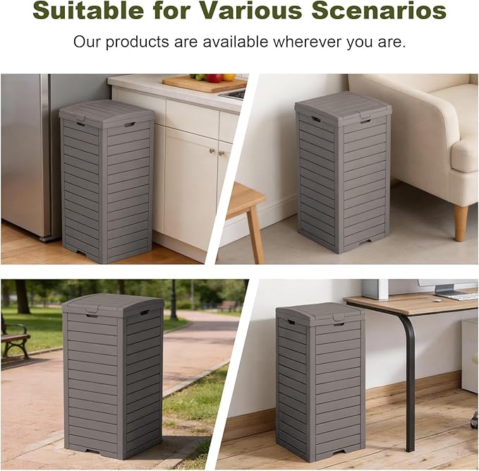 38 Gallon Outdoor Trash Can with lid,Waterproof,UV-Resistant Resin Garbage Can,Lockable Lid and Drip Tray,Trash Bin for Patio,Kitchen, Backyard and Deck(Grey)