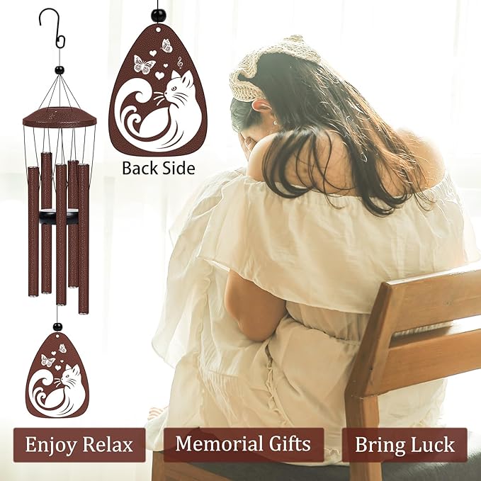 Pet Memorial Gift for Loss of Cat - Pet Memorial Wind Chimes for Loss of Cats Cat Sympathy Gifts Pets Remembrance Wind Chimes for Outside Garden Patio Condolence