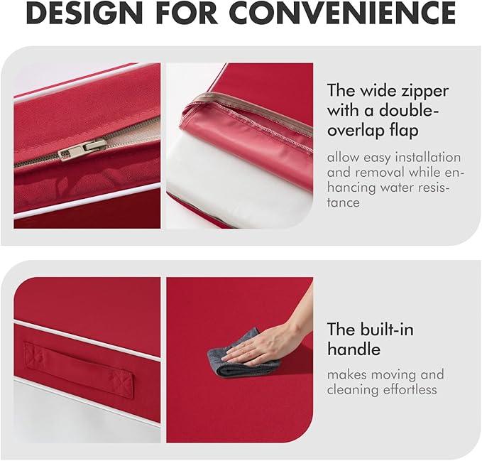 MIULEE Red Outdoor Seat Cushion 22x22 Inch Waterproof & 3 Year Fade Resistant Deep Seat and Back Cushion for Patio Furniture Chair Sofa Couch with Handle and Adjustable Straps