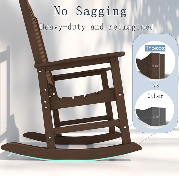 Oversized Rocking Chair Set of 2, Outdoor Rocking Chair for Adults, All Weather Resistant Porch Rocker for Lawn Garden, Brown