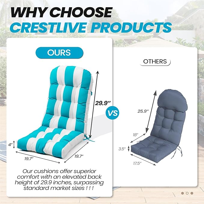 Crestlive 50x20x4 Inch Adirondack Chair Cushion Outdoor Rocking Chair Cushions Water Resistant High Back Patio Thick Replacement Cushions Blue Stripe