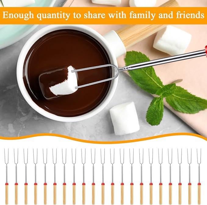 12 Sets S'mores Sticks Kit Extendable Roasting Cotton Candy Stick for Fire Pit Camp Bachelorette Decorations One Happy Camper Birthday Party Favor for Wedding Camping Campfire Bonfire Supplies