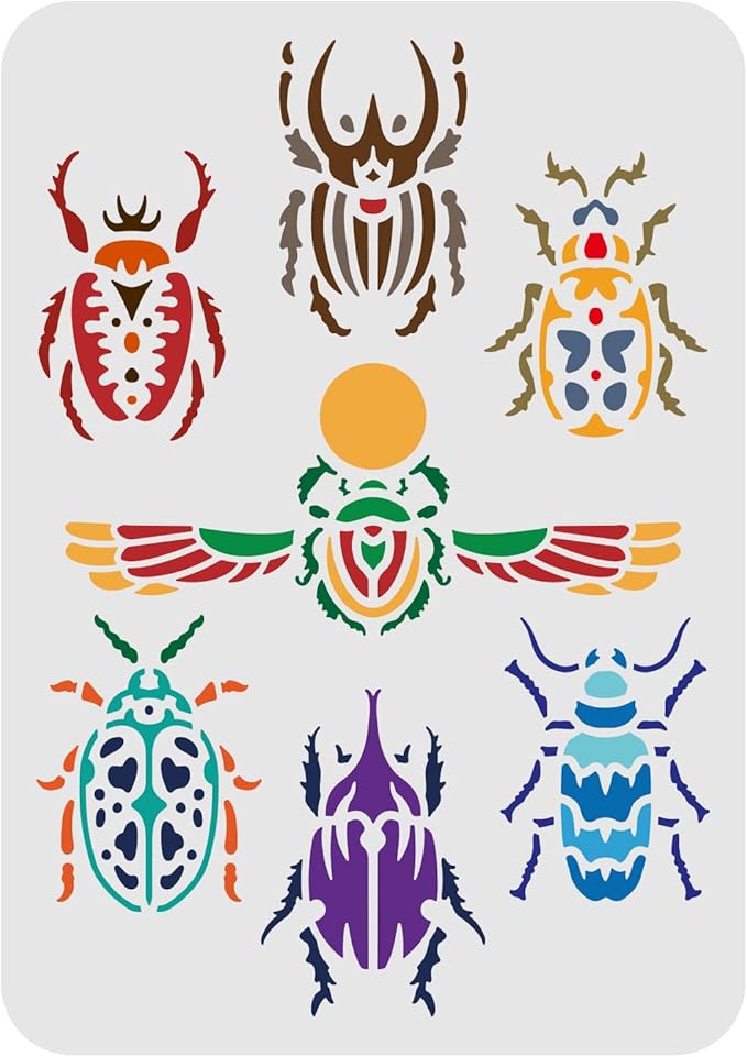 FINGERINSPIRE Scarab Stencil 11.7x8.3inch Reusable Egyptian Scarab Arts and Crafts Painting Template Scarab Beetle Pattern Stencil for Painting on Wall, Floor, Furniture, Wood and Paper