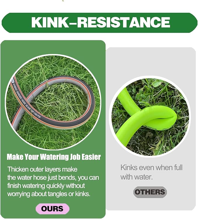 Garden Hose 50 ft 5/8,Rubber Water Hose Heavy Duty, Hybrid Durable Flexible Hose,Lightweight No Kink Hose for Outdoor Yard Lawn with Sprayer Nozzle and 3/4''Brass Solid Fittings