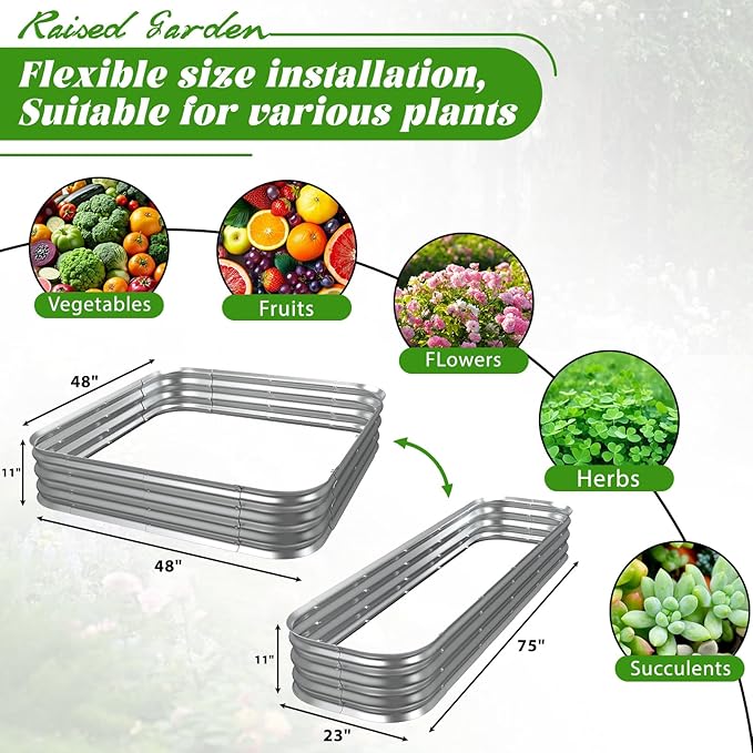 Galvanized Raised Garden Bed for Gardening - 48x48x11in Large Thickened Metal Planter Box Outdoor for Vegetables, Flowers,Herbs,Above Ground Garden Containers Square
