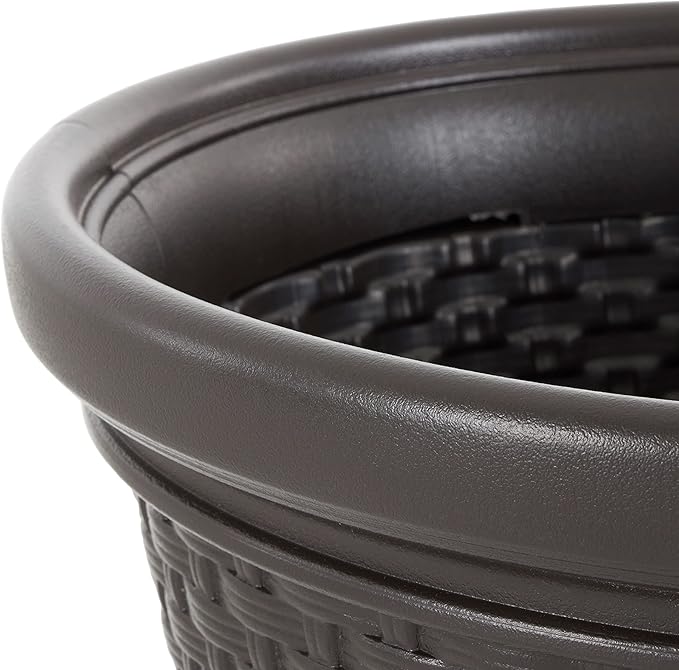Suncast 3 Pack Decorative Wicker Garden Hose Holder Pot with 4 Drain Holes for 100 Foot Hoses, Java