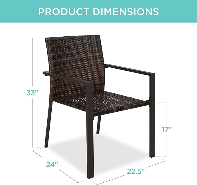 Best Choice Products Set of 2 Stackable Outdoor Wicker Dining Chairs All-Weather Firepit Armchair w/Armrests, Steel Frame for Patio, Deck, Garden, Yard - Brown