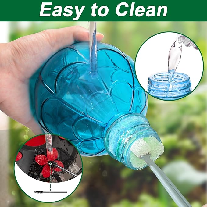 26 OZ Glass Hummingbird Feeder for Outdoors Hanging - Hand-Blown Hot Air Balloon Design - Leak-Proof & Ant Moat - Garden Decor Gift for Mom, Blue