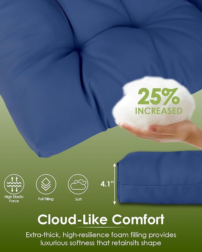 GREENVINES Adirondack-Chair-Cushion | Polyester | Waterproof | Outdoor High Back Rocking Chairs Cushions | Seat with Ties | Non-Slip | Thickened Pad for Patio | 44.5" x 17.3" x 4.1" | Blue