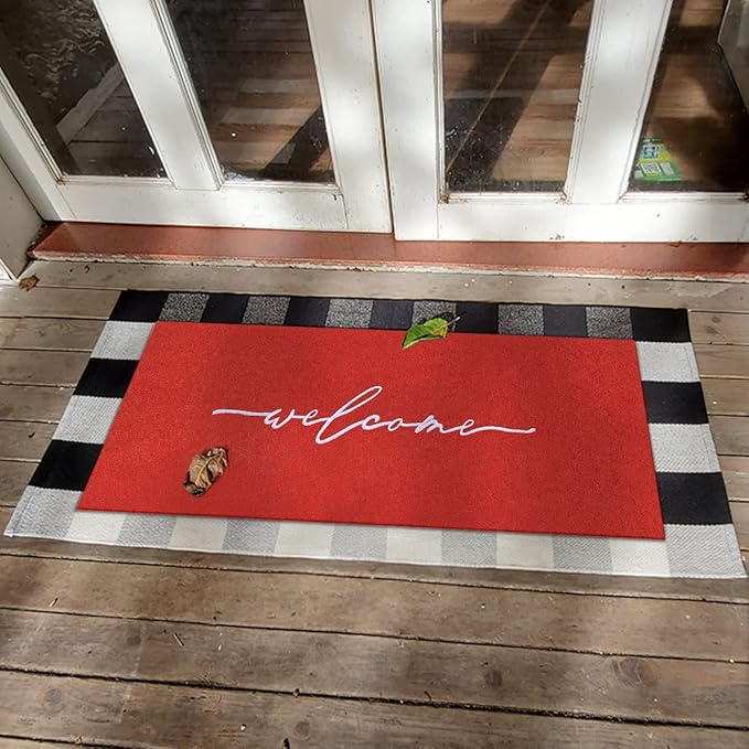 AAZZKANG Red Door Mat Large 18"x48" with Non Slip Rubber Backing Outside Inside Welcome Mats for Front Door Easy to Clean Mats for Patio,High Traffic Areas