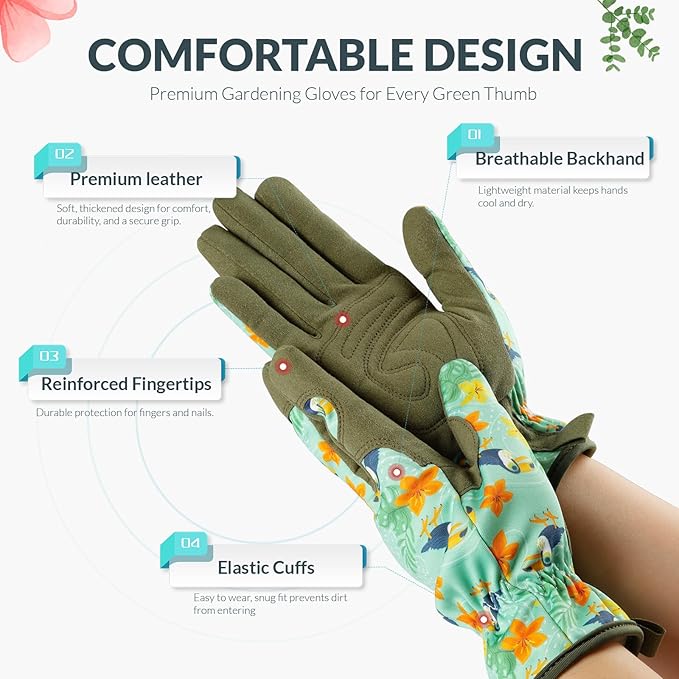 Baidast Garden Gloves, Breathable Leather Gardening Gloves Thorn Proof for Digging, Planting, Pruning