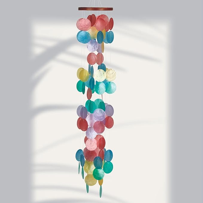 Woodstock Chimes Capiz Waterfall Wind Chime, 40" Rainbow Capiz Round Sea Shell, Handcrafted Ocean Theme Windchime for Outdoor, Patio or Garden Décor (CWH)