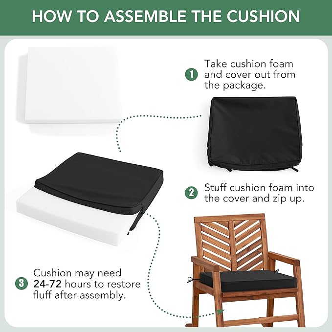 Outdoor Chair Cushions Set of 4: Waterproof & Fade Resistant Deep Seat Cushion for Patio Furniture - 24 x 24 x 3 Inch Chair Pads with Ties and Hidden Zipper - Patio Chair Cushion Replacement, Black