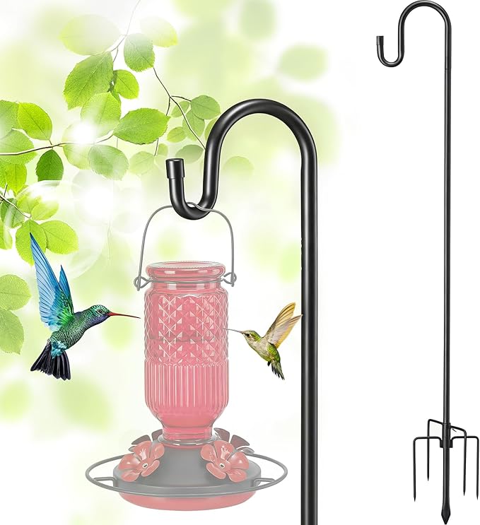 Bird Feeder Pole, 62" Shepherds Hooks for Outdoor, Hummingbird Feeders Stand Heavy Duty with Stable 5-Prong Base, Hanging Plant Shepherd Hook Hanger Stick for Outside Garden Yard Wedding