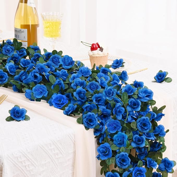 BLEUM CADE 2Pcs 16.4Ft Flower Garland Artificial Rose Vines for Bedroom, Cute Fake Hanging Flower Vines Floral Garland Decorations for Wedding Party Wall Room Decor Aesthetic