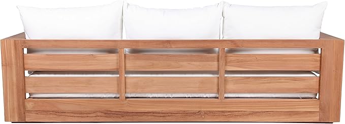 Meridian Furniture 353White-S Tulum Collection Modern | Contemporary Water Resisting Fabric Outdoor Sofa with Solid Teak Wood Frame, Off White Resilient Fabric, 87" W x 33.5" D x 22.5" H, White