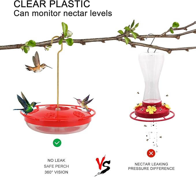 Hummingbird Feeders for Outdoors - No Leak Humming Bird Feeder, Easy to Clean & Fill, High View Perch, 5 Feeder Ports, Perfect for Hanging on The Tree,Yard. Hanger, Brush Incl, 14 Oz