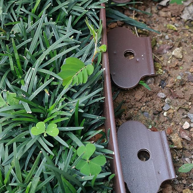 20 Ft Landscape Edging Kit, Brown Garden Border with 20 Plastic Stakes, Landscaping Roll for Flower Bed Lawn Driveway Yard