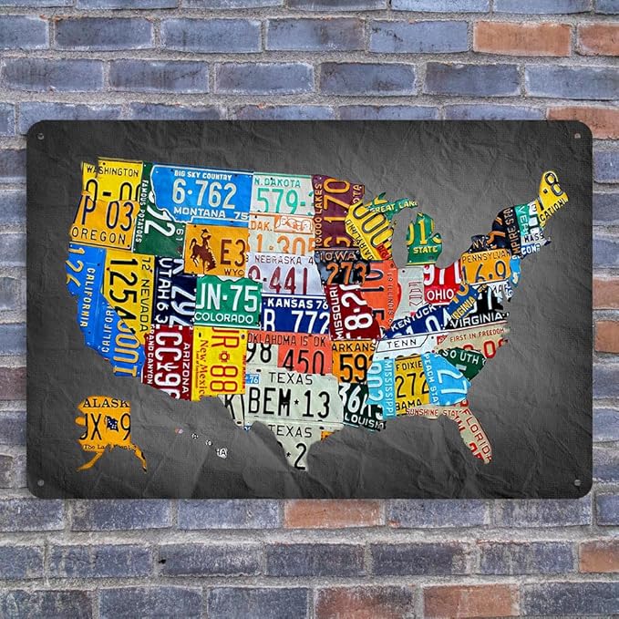 Funny Metal Tin Sign Vintage USA Map License Plate Sign Garage Decor 8x12 Inches Multicolor Retro Humorous Wall Art