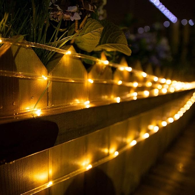 Brightown Solar Rope Lights Outdoor 2 Pack 39 Feet 100 Led Waterproof Solar Powered String Lights with 8 Lighting Modes,Copper Wire PVC Tube Lights for Garden Wedding Party DIY Decor (Warm White)