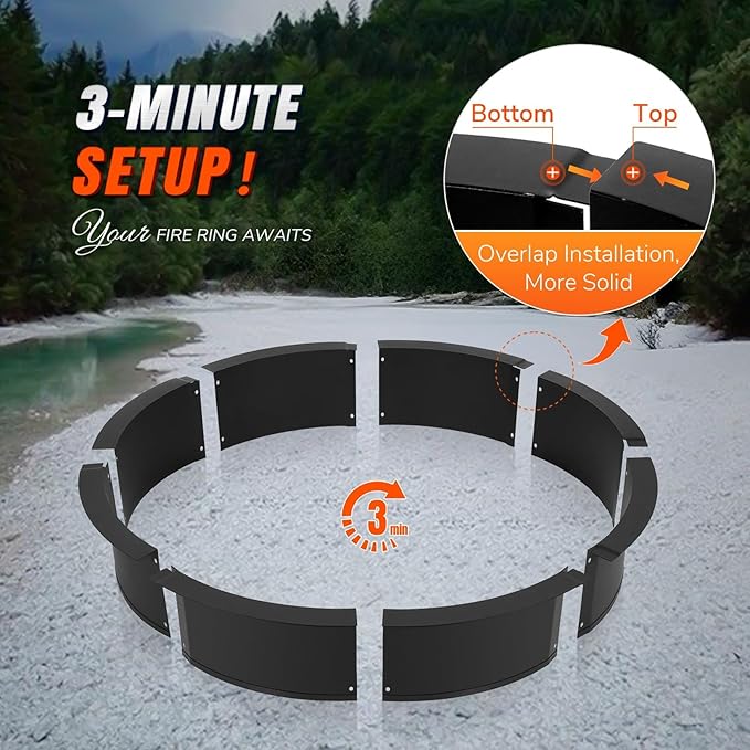 INNOSTAGE 36 Inch Fire Pit Ring (40 Inch Outer), Heavy Duty Steel Fire Ring for Outside, Large Round Fire Pit Insert, DIY Camping Fire Ring, Above or In-Ground, Black Carbon for Backyard Patio Bonfire