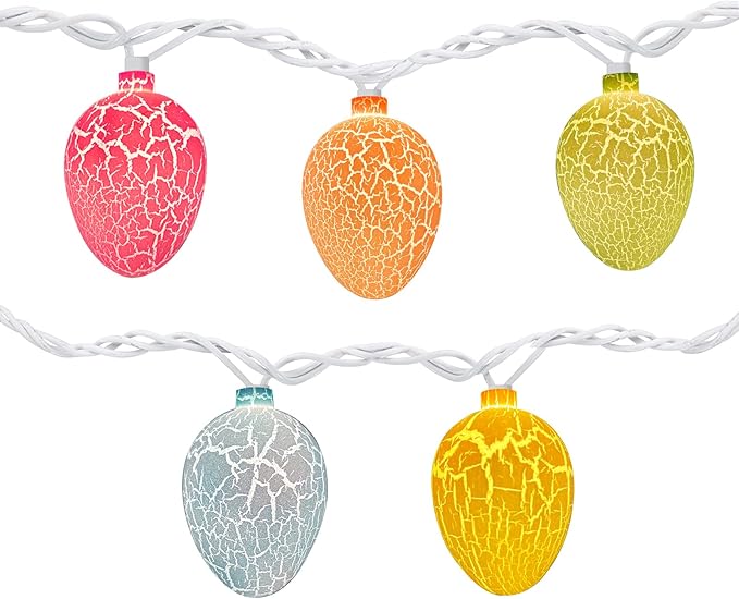 Easter String Lights, 8.5Ft Easter Day Egg Lights with 10 Multicolor Crack Egg, Plug-in Easter Fairy String Lights Waterproof Connectable for Indoor Bedroom Patio Garden Spring Theme Party Decor