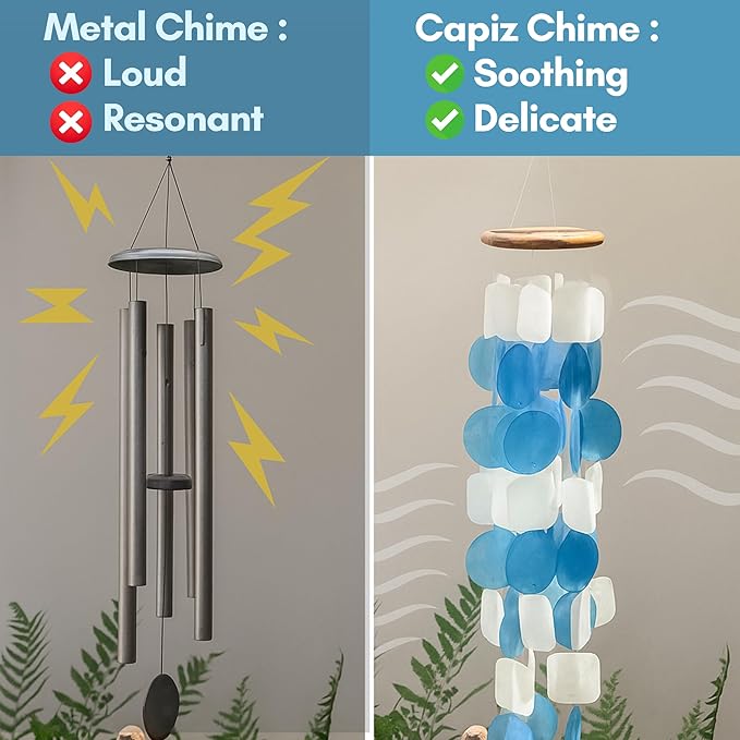 Solange & Frances Capiz Shell Wind Chimes for Outside - Elegant Wind Chimes for House Decor and Patio Decor, Unique Birthday Gifts for Women, Valentines Day Gifts, Sympathy Gift