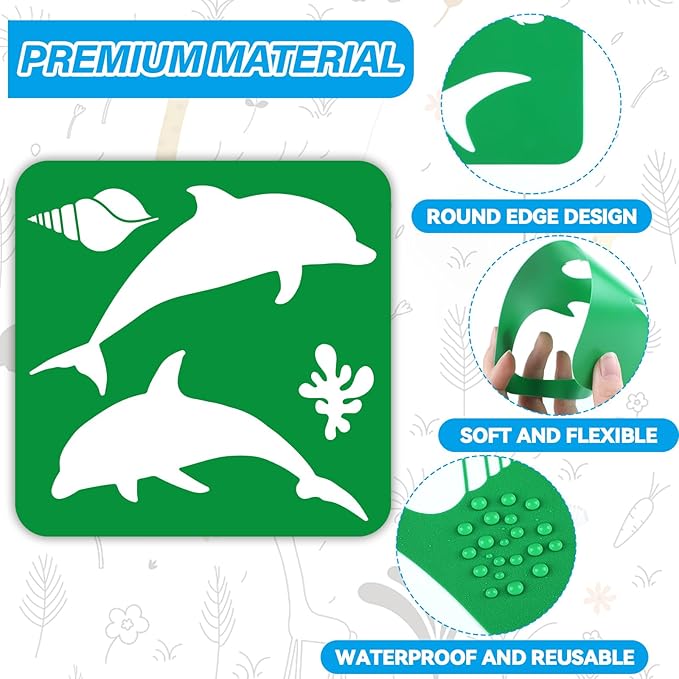 36pcs Ocean Animal Drawing Stencils for Kids 8 Inch Sidewalk Chalk Stencils Painting Large Washable Reusable Sea Animal Themed Primary Shape Template for Kids Toddlers Preschool