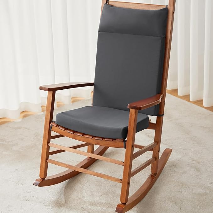 Waterproof Rocking Chair Cushions Outdoor & Indoor, Wooden Rocking Chair Pads set of 2, Non-Slip Large Glider Rocker Replacement Cushions with Pillow & Ties,Seat & Back Cushion for Rocker Grey