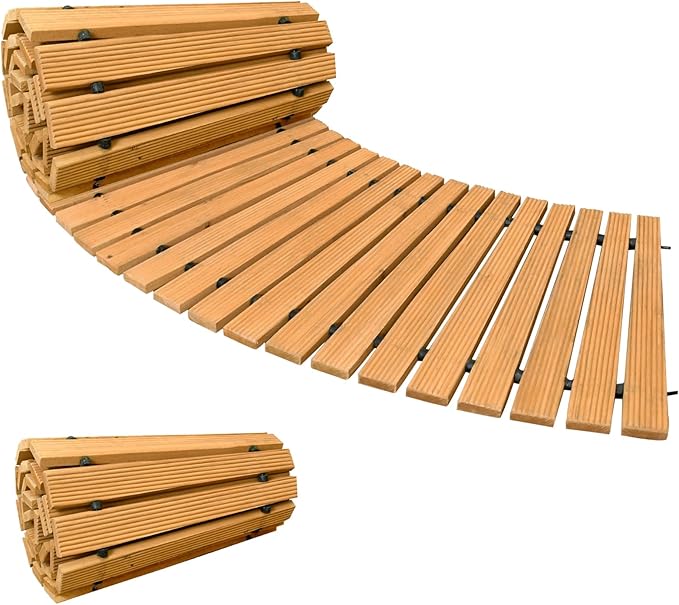 LINSHRY 6FT Wooden Garden Pathway, Outdoor Roll Out Decorative Garden Walkway, Weather-Resistant Non-Slip Hardwood Path for Backyard, Beach, Wedding Party