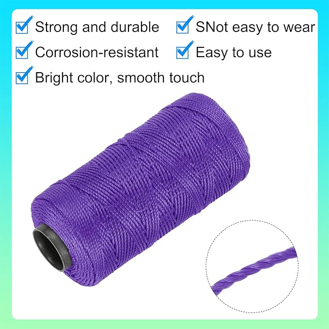 MECCANIXITY Nylon String 3 Strands Twisted Mason Line 1.5mm x 218 Yards Nylon Twine String for DIY Projects, Home Improvement, Gardening, Gift Wrapping, Christmas Party Supplies, Purple