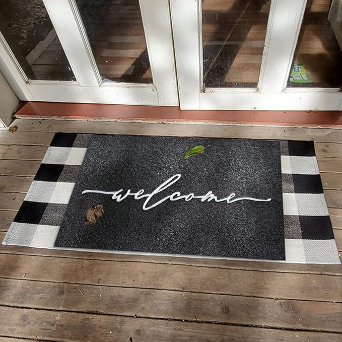 AAZZKANG Welcome Mats for Front Door Large 24"x36" with Non Slip Rubber Backing Quickly Trap Dirt Easy to Clean Entry Mat for Indoor High Traffic Areas Outdoor Doormat Black