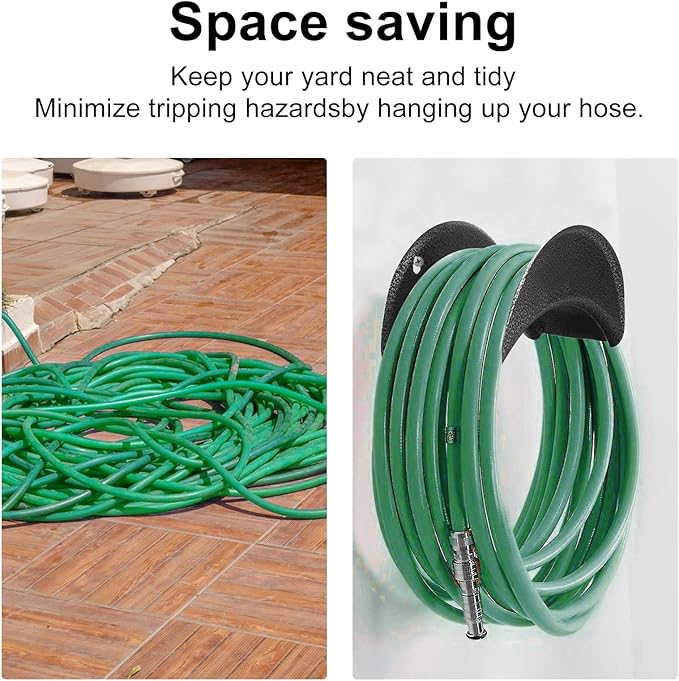 GARTOL Heavy Duty Wall Mounted Hose Holder, Rust-Proof Carbon Steel Hose Hanger Rack with Screws & Expansion Bolts, for Garden Water Hose, Air Lines, Ropes, or Extension Cords (2 Pack)