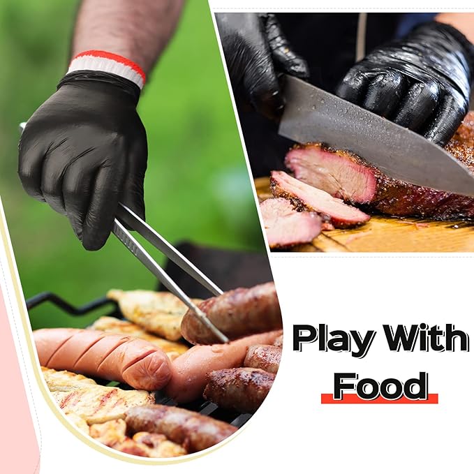 Janmercy 200 Pcs Disposable Nitrile BBQ Gloves Kit with 8 Washable Cotton Liners 5mil for Grilling Cooking Baking Gloves(X-Large,Black, White)