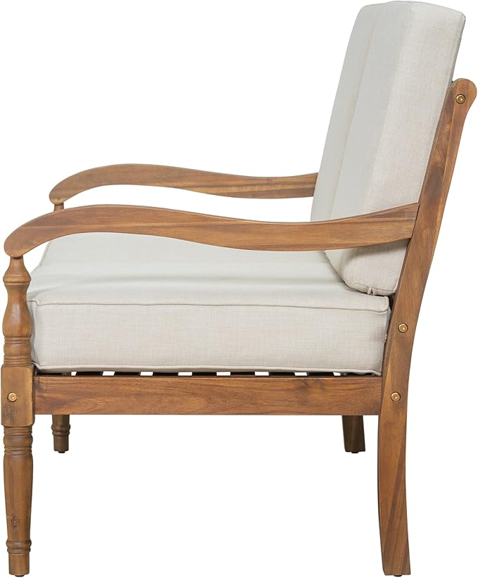 Christopher Knight Home Alice Acacia Wood Outdoor Loveseat, Wooden Patio Loveseat Sofa, Patio Furniture 2-Seater Sofa with Thick Cushions, Comfy Lounge Sofa Outdoor for 2 People, Beige + Natural