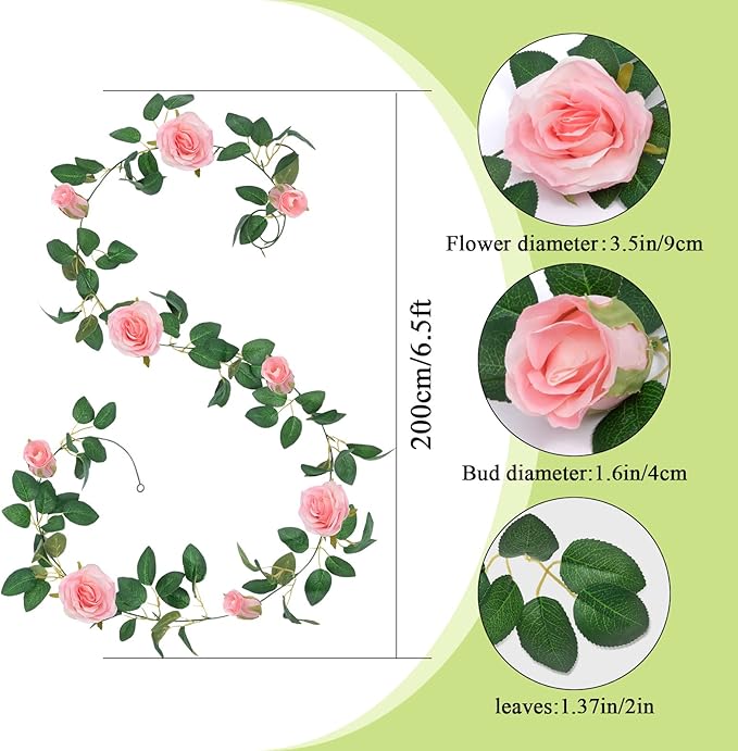 U'Artlines 5 Pack Artificial Pink Rose Vines Floral Garlands Total 32.5 Ft Fake Vine Silk Flower Garland for Indoor Outdoor Home Wedding Arch Garden Wall Decoration