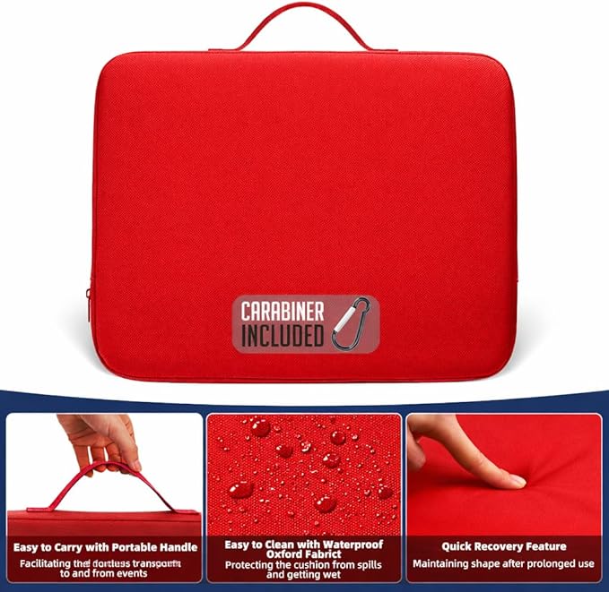 Premium Stadium Seat Cushions for Bleachers – Extra Thick for Long Sitting Hours, Waterproof 2-Pack Bleacher Cushions, Portable, Lightweight Stadium Seat Pads, Suitable for Outdoor Use (Red)
