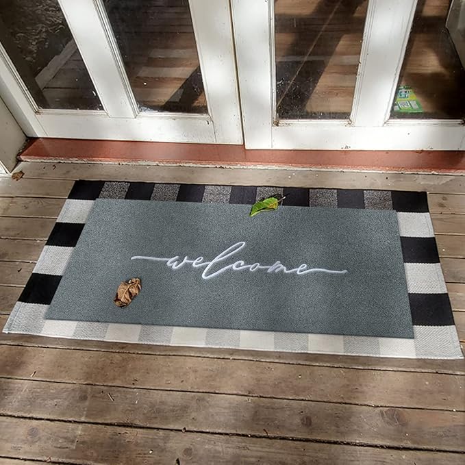 AAZZKANG Gray Doormat Outdoor Entrance Front Door Welcome Mat Large 18"x48" with Non Slip Rubber Backing, Easy to Clean Indoor Mats for Entryway,Doorway