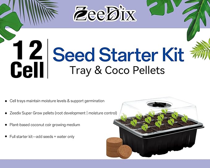 ZeeDix 10 Set Seed Starter Tray Kits, 10 Pack Seed Trays with 150 Pack Coco Coir Pellets, Adjustable Humidity Germination Tray with Dome Lids for Indoor Plants, Mini Greenhouse for Vegetables Garden