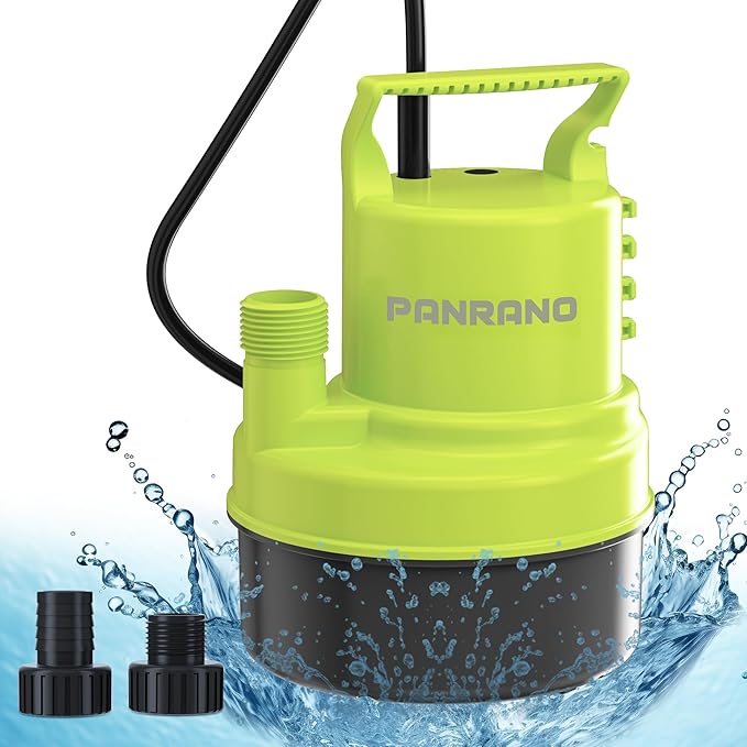 1 HP Submersible Water Pump 3500 GPH Portable Small Sump Pump For Pool Cover, Basements, Puddles, Gardens Ponds With 16.4 Ft Power Cord and Hose Adapters, Yellow