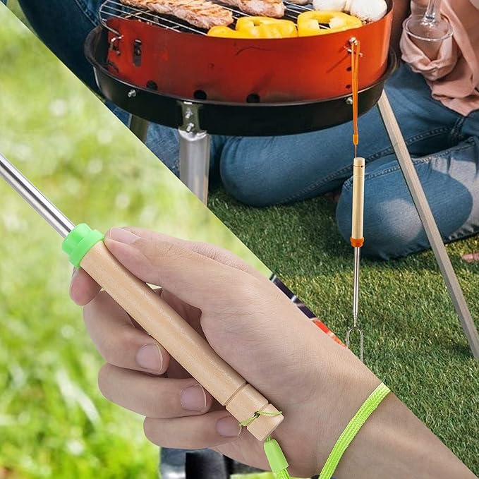 Marshmallow Roasting Sticks 8 pcs Hanging Telescoping Smores Skewers 32 Inch BBQ Forks Campfire Tools