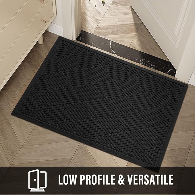 Sturdy Front Door Mat, Absorbent Muddy Dirt Resist Welcome Door Mats Outdoor Indoor, Stain and Fade Resistant, Non-Slip Rubber Backing Low Profile Doormat for Entryway, 36×24, Black
