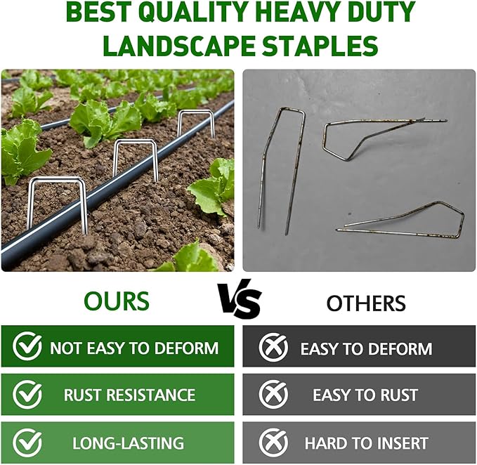 HOOPLE 6-Inch Heavy-Duty Galvanized U-Shaped Garden Stakes – Rust-Resistant Landscape Staples for Weed Barrier & Ground Cover (25)