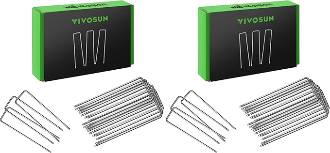VIVOSUN 6 Inch 100-Pack Garden Stakes, Galvanized Steel Landscape Stapes 11 Gauge U-Shaped Pins for Weed Barrier Fabric, Ground Cover, Soaker Hose, Irrigation Tubing, Holding Fence