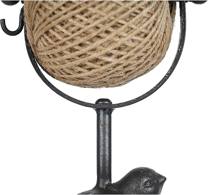 SOFFEE DESIGN Cast Iron Jute Twine Spool with Scissors Holder Set Vintage Style for Garden Farmhouse Kitchen, Natural Jute Twine String & Rope Rack & Scissors, Bird Decorative